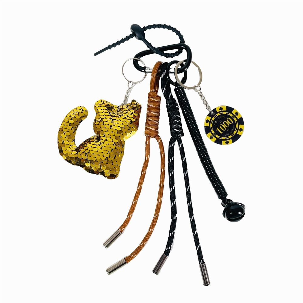 9861 Cute Glitter Cat Braided Keychain Bag Charms for Handbag Purse